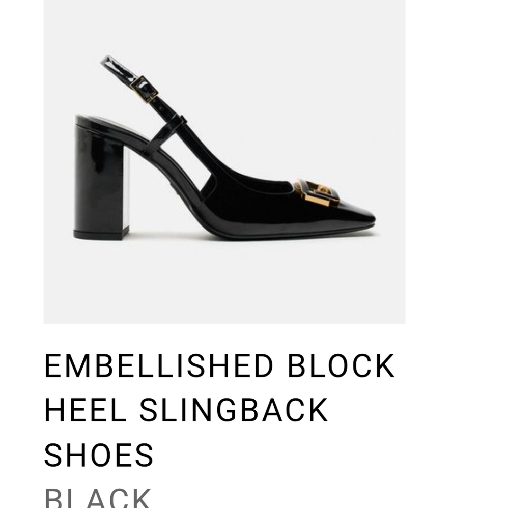 ZARA Black Embellished Slingback Block Heel Shoes SIZE EUR42 US SIZE 11